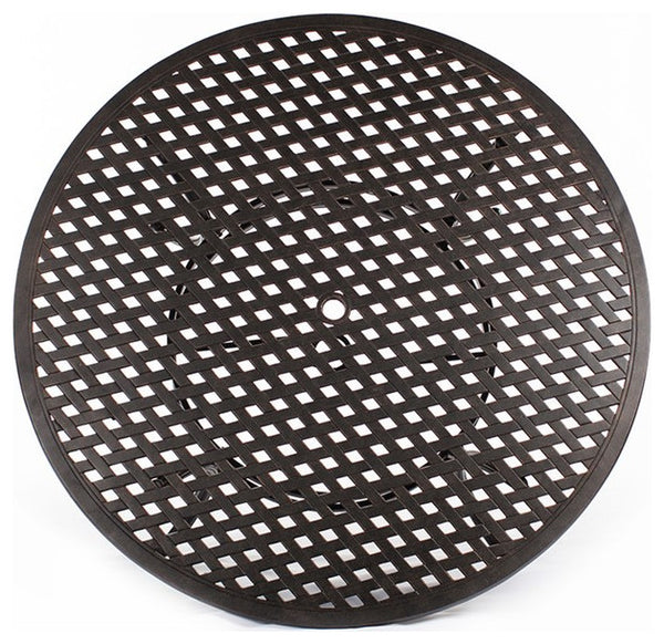 English Elm Round Round Dining Table Dark Lava Bronze 52" Aluminum Lattice Patio Table with Umbrella Hole, Sturdy ABQ-AHF-LD1031A-52