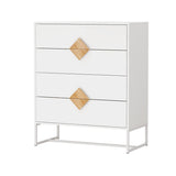 Sanctuary Dresser with Square Shape Handle and 4 Drawers, White