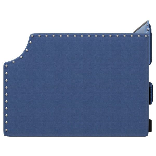 English Elm Upholstered Daybed with Trundle and Nailhead Trim, Twin Sofa Bed with Wood Slat Support, Durable Linen Upholstery Blue SM000501AAC