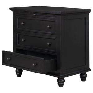 English Elm U_style Minimalist 3 Drawer Nightstand with Pull Out Tray Rubberwood Legs Bedroom Storage Black WF319367AAB