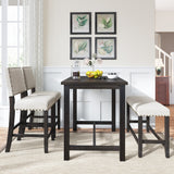 Hearth and Haven 4 Piece Counter Height Dining Set with Table, 2 Upholstered Chairs and Bench, Espresso and Beige