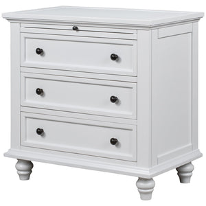 English Elm U_style Minimalist 3 Drawer Nightstand with Pull Out Tray Rubberwood Legs Bedroom Storage White WF319367AAK