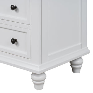 English Elm U_style Minimalist 3 Drawer Nightstand with Pull Out Tray Rubberwood Legs Bedroom Storage White WF319367AAK