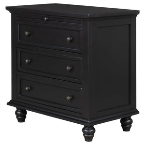 English Elm U_style Minimalist 3 Drawer Nightstand with Pull Out Tray Rubberwood Legs Bedroom Storage Black WF319367AAB