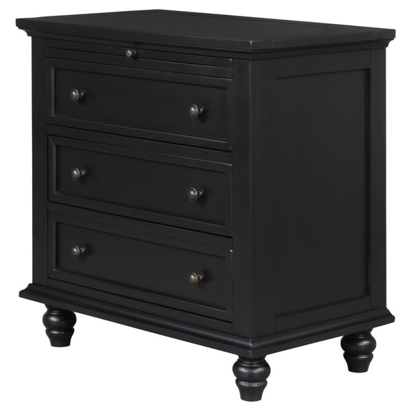 English Elm U_style Minimalist 3 Drawer Nightstand with Pull Out Tray Rubberwood Legs Bedroom Storage Black WF319367AAB