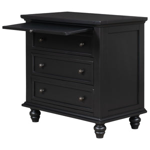 English Elm U_style Minimalist 3 Drawer Nightstand with Pull Out Tray Rubberwood Legs Bedroom Storage Black WF319367AAB