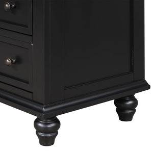 English Elm U_style Minimalist 3 Drawer Nightstand with Pull Out Tray Rubberwood Legs Bedroom Storage Black WF319367AAB