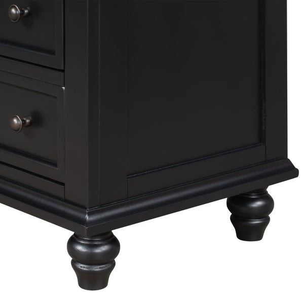 English Elm U_style Minimalist 3 Drawer Nightstand with Pull Out Tray Rubberwood Legs Bedroom Storage Black WF319367AAB