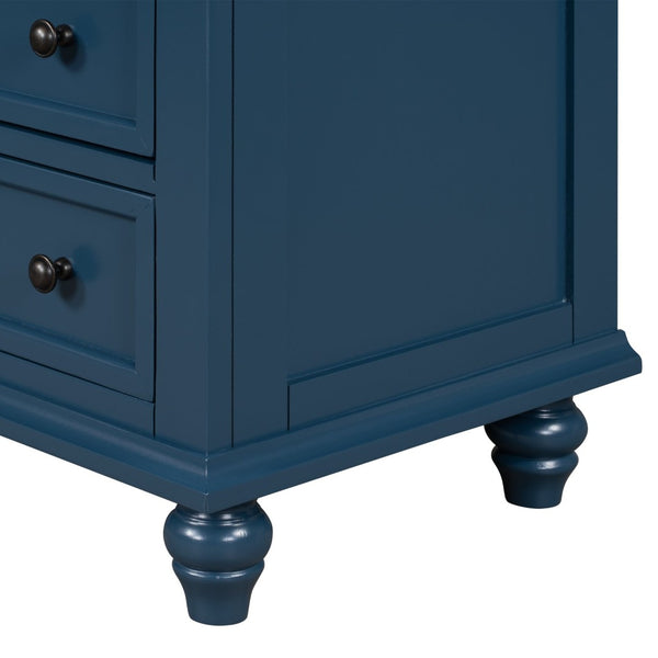 English Elm U_style Minimalist 3 Drawer Nightstand with Pull Out Tray Rubberwood Legs Bedroom Storage Blue WF319367AAV