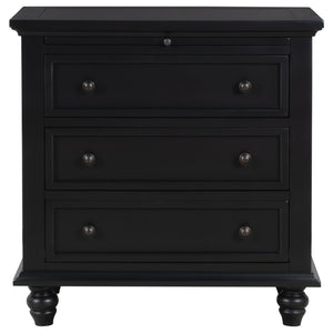 English Elm U_style Minimalist 3 Drawer Nightstand with Pull Out Tray Rubberwood Legs Bedroom Storage Black WF319367AAB