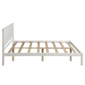 English Elm Platform Full Bed Frame with Headboard — Rustic-Modern Pine & MDF Slatted Support, No Box Spring Needed, Sturdy White WF212812AAK