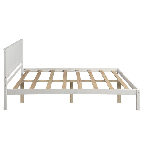 English Elm Platform Full Bed Frame with Headboard — Rustic-Modern Pine & MDF Slatted Support, No Box Spring Needed, Sturdy White WF212812AAK
