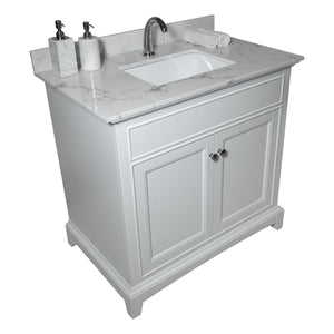 English Elm Montary 37-Inch Carrara Stone Vanity Top With Undermount Sink & Backsplash For Easy Bathroom Upgrade W50921988