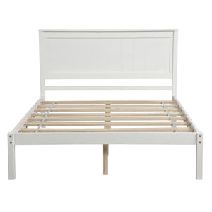 English Elm Platform Full Bed Frame with Headboard — Rustic-Modern Pine & MDF Slatted Support, No Box Spring Needed, Sturdy White WF212812AAK