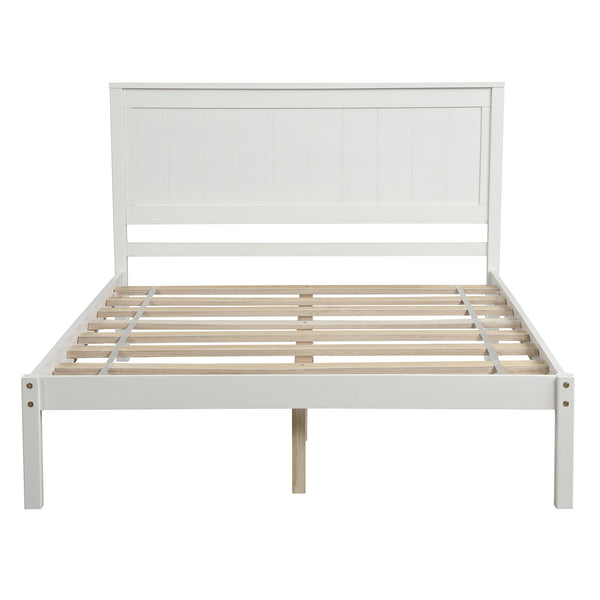 English Elm Platform Full Bed Frame with Headboard — Rustic-Modern Pine & MDF Slatted Support, No Box Spring Needed, Sturdy White WF212812AAK