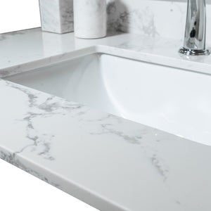 English Elm Montary 37-Inch Carrara Stone Vanity Top With Undermount Sink & Backsplash For Easy Bathroom Upgrade W50921988