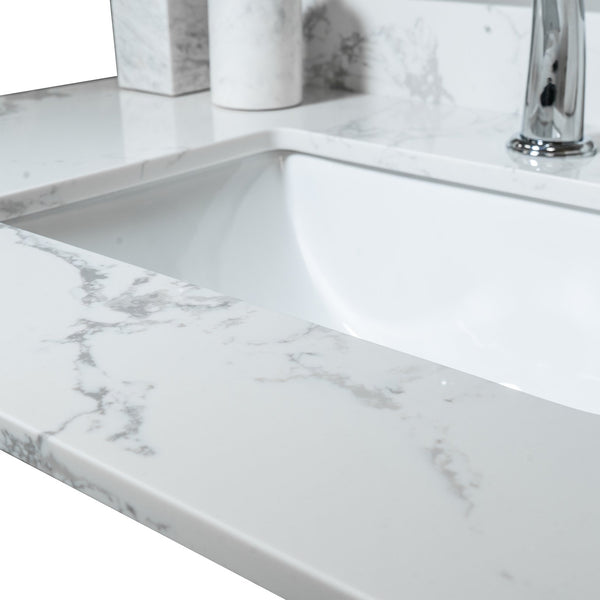 English Elm Montary 37-Inch Carrara Stone Vanity Top With Undermount Sink & Backsplash For Easy Bathroom Upgrade W50921988