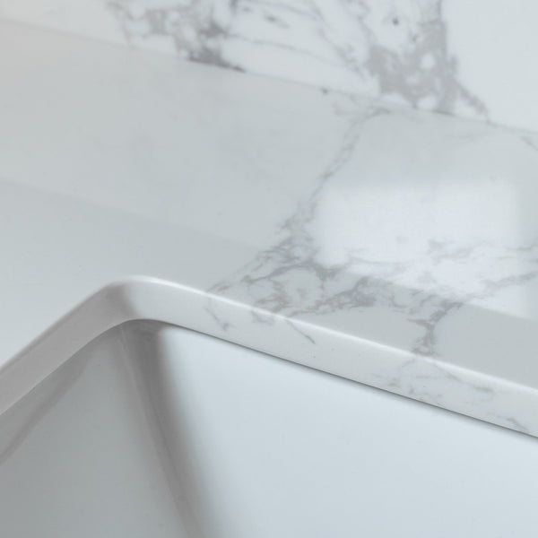 English Elm Montary 37-Inch Carrara Stone Vanity Top With Undermount Sink & Backsplash For Easy Bathroom Upgrade W50921988