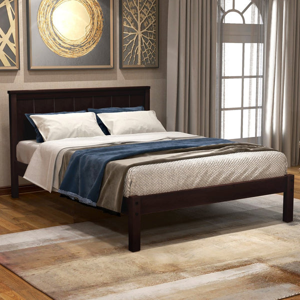 English Elm Platform Bed Frame with Headboard — Sturdy Pine & MDF Slat Support, No Box Spring Needed, Twin Espresso WF212811AAP