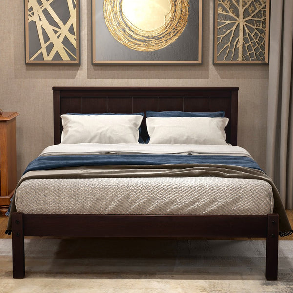 English Elm Platform Bed Frame with Headboard — Sturdy Pine & MDF Slat Support, No Box Spring Needed, Twin Espresso WF212811AAP