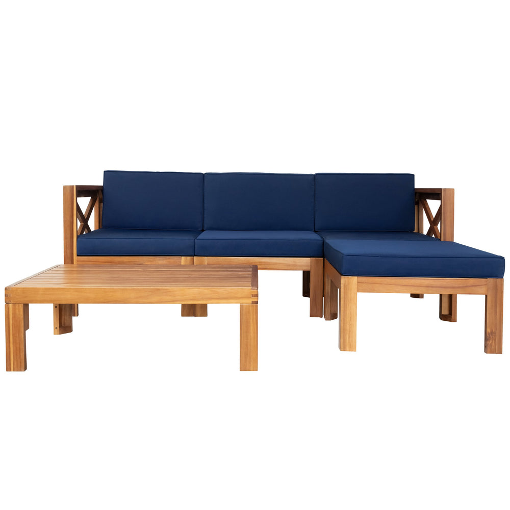 English Elm TOPMAX Outdoor Backyard Patio Wood 5-Piece Sectional Sofa Seating Group with Water-Resistant Cushions & Lockable Panels, Durable Acacia Frame Natural SP110142AAC