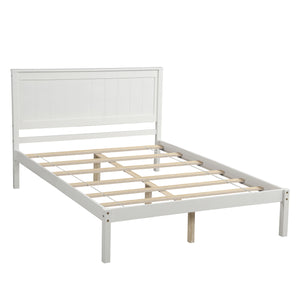 English Elm Platform Full Bed Frame with Headboard — Rustic-Modern Pine & MDF Slatted Support, No Box Spring Needed, Sturdy White WF212812AAK