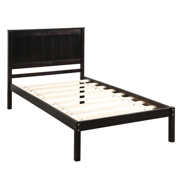 English Elm Platform Bed Frame with Headboard — Sturdy Pine & MDF Slat Support, No Box Spring Needed, Twin Espresso WF212811AAP