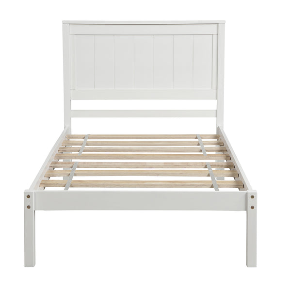 English Elm Platform Bed Frame with Headboard — Sturdy Pine & MDF Slat Support, No Box Spring Needed, Twin White WF212811AAK