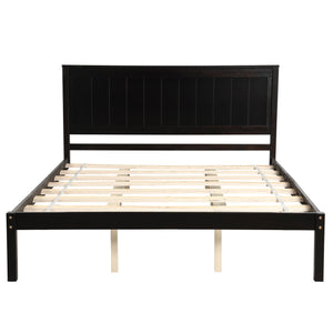 English Elm Platform Bed Sturdy Wood Slat Support with Headboard, No Box Spring Needed, Queen Size, Rustic Chic Finish Espresso WF212813AAP