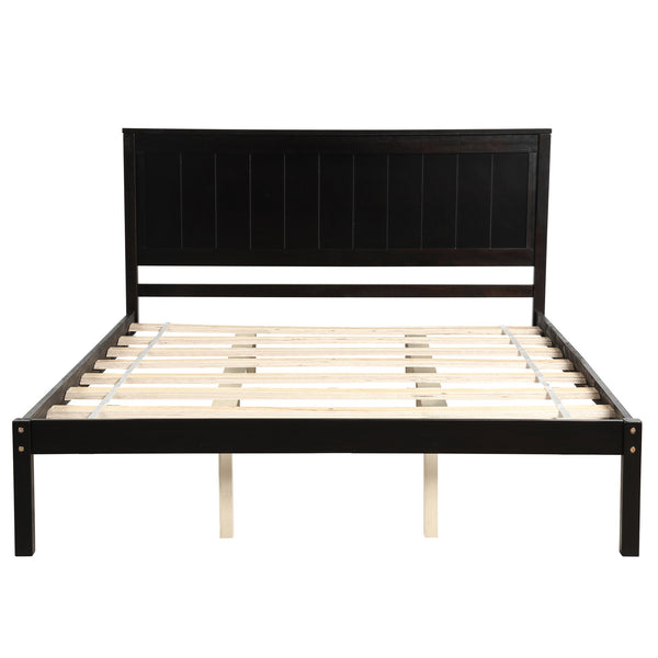 English Elm Platform Bed Sturdy Wood Slat Support with Headboard, No Box Spring Needed, Queen Size, Rustic Chic Finish Espresso WF212813AAP