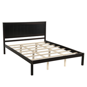 English Elm Platform Bed Sturdy Wood Slat Support with Headboard, No Box Spring Needed, Queen Size, Rustic Chic Finish Espresso WF212813AAP