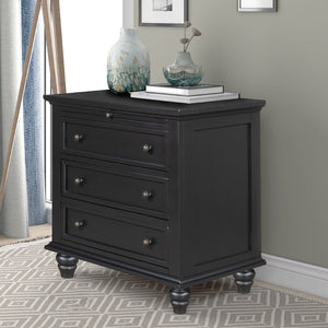 English Elm U_style Minimalist 3 Drawer Nightstand with Pull Out Tray Rubberwood Legs Bedroom Storage Black WF319367AAB