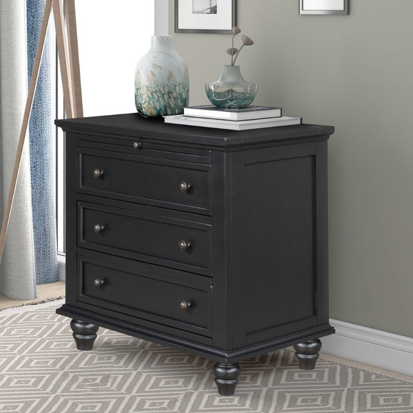 English Elm U_style Minimalist 3 Drawer Nightstand with Pull Out Tray Rubberwood Legs Bedroom Storage Black WF319367AAB