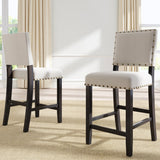 Hearth and Haven 4 Piece Counter Height Dining Set with Table, 2 Upholstered Chairs and Bench, Espresso and Beige
