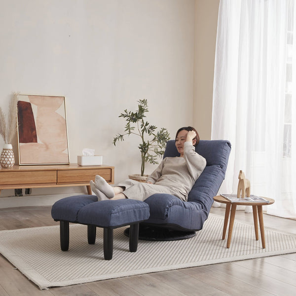 English Elm floor folding reclining chair for living room tatami dormitory—adjustable 3-position comfy space-saving sofa W24417915