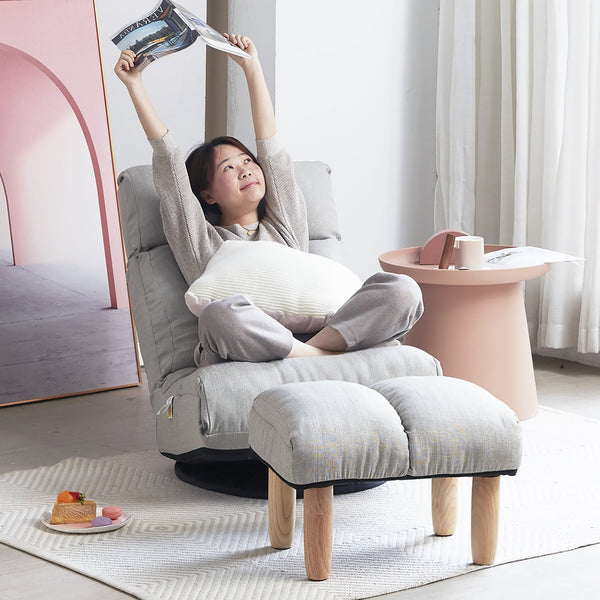 English Elm Single multifunctional reclining floor chair — Japanese tatami-style adjustable sofa for reading, gaming, napping, space-saving foldable comfort W24417916