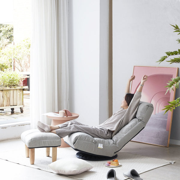 English Elm Single multifunctional reclining floor chair — Japanese tatami-style adjustable sofa for reading, gaming, napping, space-saving foldable comfort W24417916