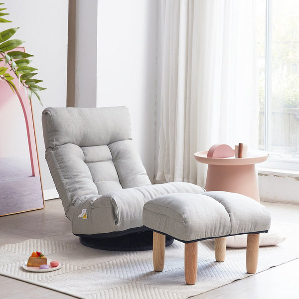 English Elm Single multifunctional reclining floor chair — Japanese tatami-style adjustable sofa for reading, gaming, napping, space-saving foldable comfort W24417916