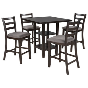 English Elm Trexm Rubberwood Counter Height Dining Set Espresso Finish Upholstered Chairs ST000034AAP