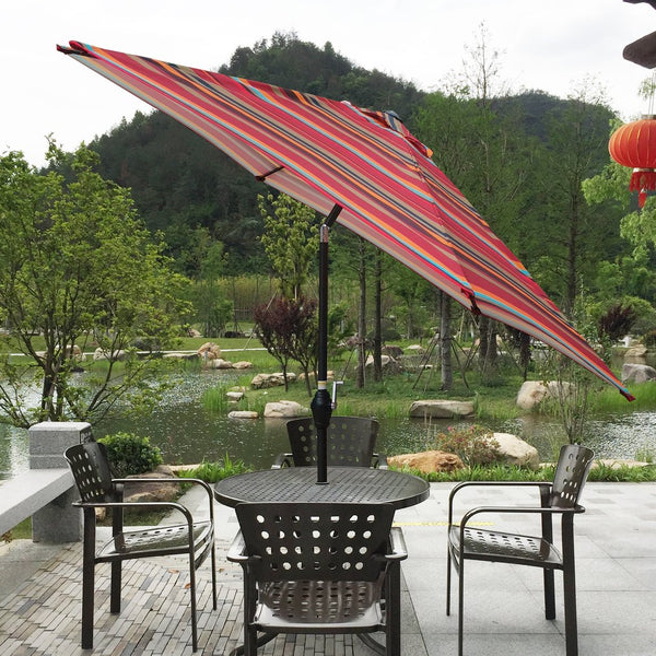 English Elm 9FT Outdoor Patio Umbrella with 108" Hex Canopy, Crank Lift & Tilt, UV40+ Weather-Resistant Steel Pole Red striped W65632236