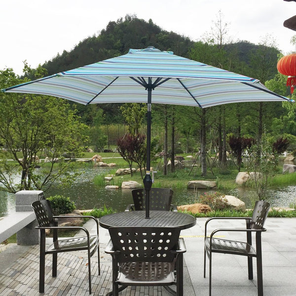 English Elm 9FT Outdoor Patio Umbrella with 108" Hex Canopy, Crank Lift & Tilt, UV40+ Weather-Resistant Steel Pole Blue striped W65632235