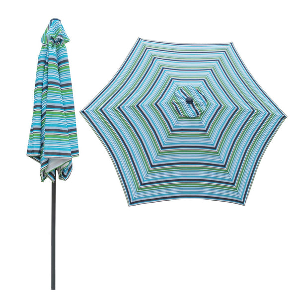 English Elm 9FT Outdoor Patio Umbrella with 108" Hex Canopy, Crank Lift & Tilt, UV40+ Weather-Resistant Steel Pole Blue striped W65632235
