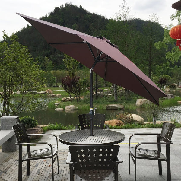 English Elm 9FT Outdoor Patio Umbrella with 108" Hex Canopy, Crank Lift & Tilt, UV40+ Weather-Resistant Steel Pole Chocolate W65632233