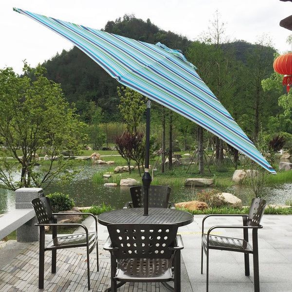 English Elm 9FT Outdoor Patio Umbrella with 108" Hex Canopy, Crank Lift & Tilt, UV40+ Weather-Resistant Steel Pole Blue striped W65632235