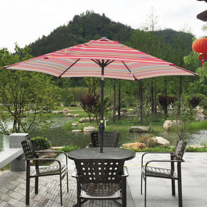 English Elm 9FT Outdoor Patio Umbrella with 108" Hex Canopy, Crank Lift & Tilt, UV40+ Weather-Resistant Steel Pole Red striped W65632236