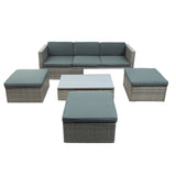 Hearth and Haven Wicker Outdoor Sofa Set with Adjustable Backrest, Cushions, Ottomans and Lift Top Coffee Table, Grey