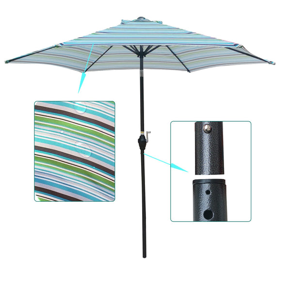 English Elm 9FT Outdoor Patio Umbrella with 108" Hex Canopy, Crank Lift & Tilt, UV40+ Weather-Resistant Steel Pole Blue striped W65632235