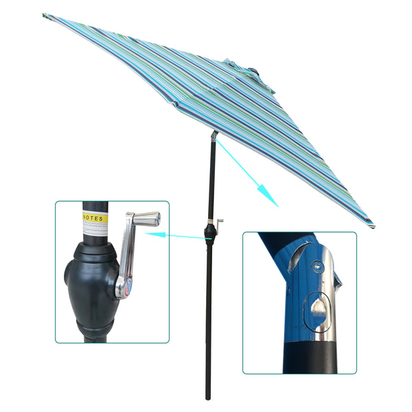 English Elm 9FT Outdoor Patio Umbrella with 108" Hex Canopy, Crank Lift & Tilt, UV40+ Weather-Resistant Steel Pole Blue striped W65632235