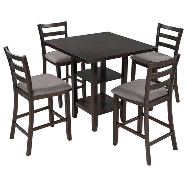 English Elm Trexm Rubberwood Counter Height Dining Set Espresso Finish Upholstered Chairs ST000034AAP