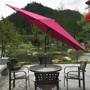 English Elm 9FT Outdoor Patio Umbrella with 108" Hex Canopy, Crank Lift & Tilt, UV40+ Weather-Resistant Steel Pole Burgundy W65632232